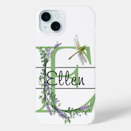 Funda Para iPhone 15 Mini Letra alfabética E, acuarela Lavender Dragonfly