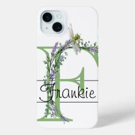Funda Para iPhone 15 Mini Letra alfabética F, acuarela Lavender Dragonfly