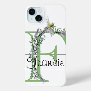 Funda Para iPhone 15 Mini Letra alfabética F, acuarela Lavender Dragonfly