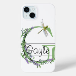 Funda Para iPhone 15 Mini Letra alfabética G, acuarela LavenderDragonfly