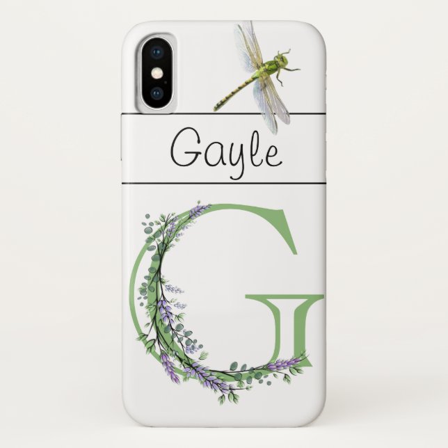 Funda De Case-Mate Para iPhone Letra alfabética G Lavender Eucalyptus Dragonfly (Reverso)