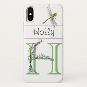 Funda Para iPhone X Letra alfabética H Lavender Eucalyptus Dragonfly