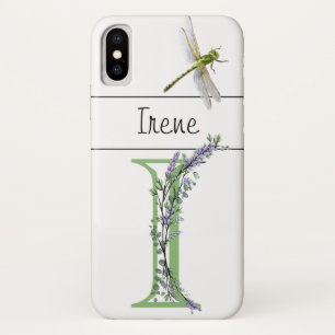 Funda Para iPhone X Letra alfabética I Lavender Eucalyptus Dragonfly