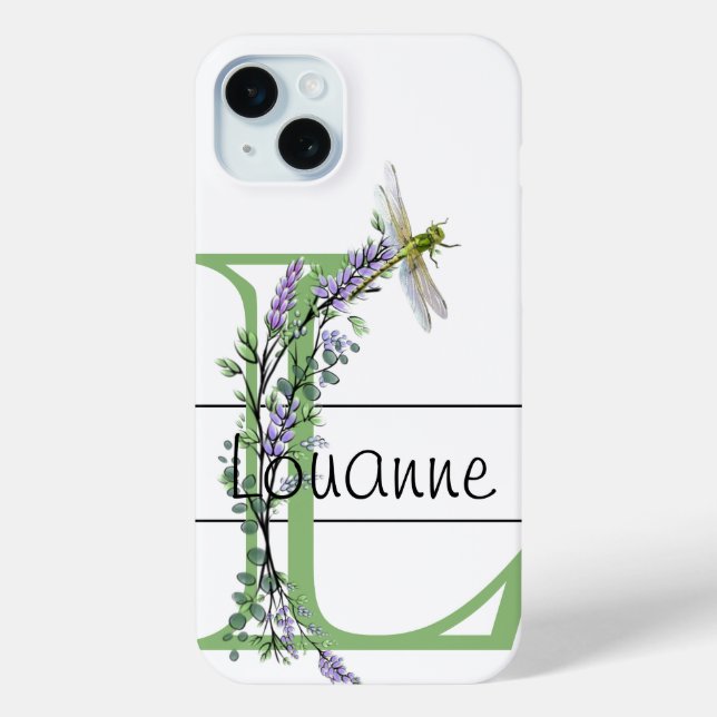 Funda De Case-Mate Para iPhone Letra alfabética L, acuarela Lavender Dragonfly (Reverso )
