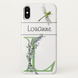 Funda Para iPhone X Letra alfabética L Lavender Eucalyptus Dragonfly