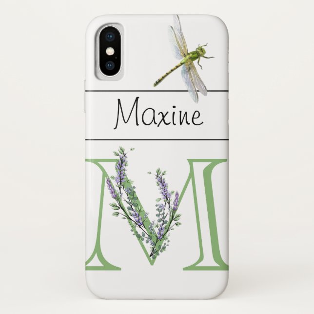 Funda De Case-Mate Para iPhone Letra alfabética M Lavender Eucalyptus Dragonfly (Reverso)