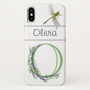 Funda Para iPhone X Letra alfabética O Lavender Eucalyptus Dragonfly