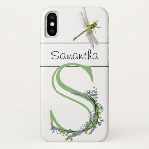 Funda Para iPhone X Letra alfabética S Lavender Eucalyptus Dragonfly