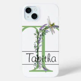 Funda Para iPhone 15 Mini Letra alfabética T, acuarela LavenderDragonfly