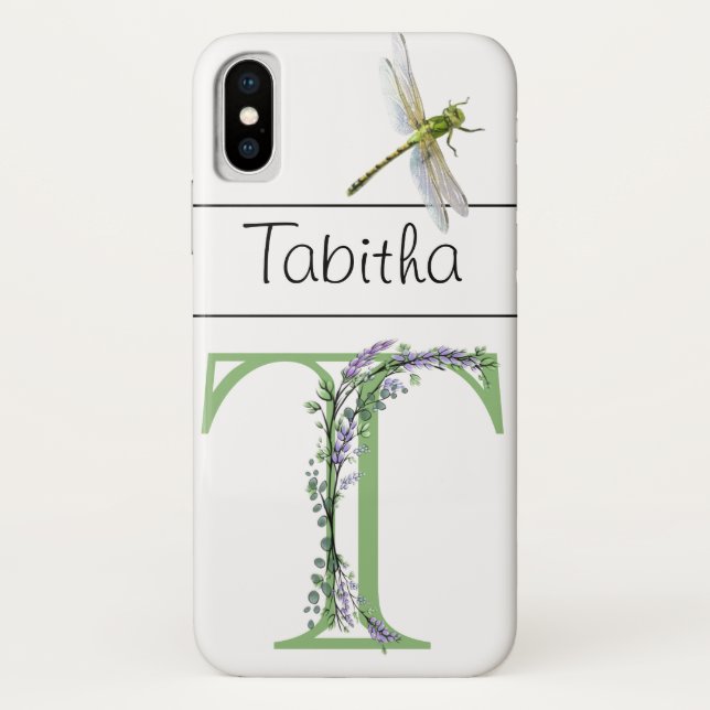 Funda De Case-Mate Para iPhone Letra alfabética T Lavender Eucalyptus Dragonfly (Reverso)