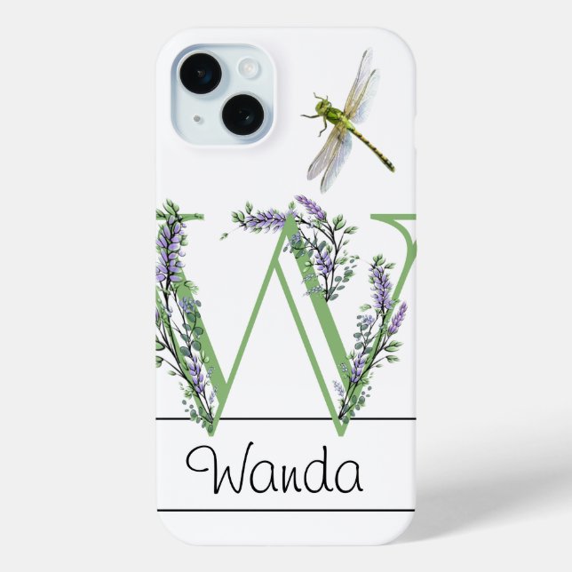 Funda De Case-Mate Para iPhone Letra alfabética W, acuarela Lavender Dragonfly (Reverso )