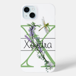 Funda Para iPhone 15 Mini Letra alfabética X, acuarela Lavender Dragonfly