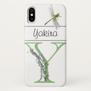 Funda Para iPhone X Letra alfabética Y Lavender Eucalyptus Dragonfly