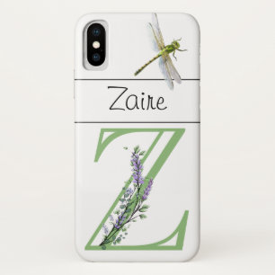 Funda Para iPhone X Letra alfabética Z Lavender Eucalyptus Dragonfly
