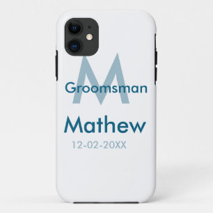 Funda Para iPhone 11 Letra azul marino groomsman fecha masculina por