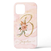 Letra B Monograma dorada Color de agua Floral