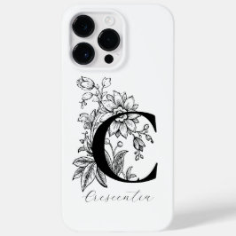 Funda Para iPhone 14 Pro Max De Case-Mate Letra C de monograma floral botánico Nombre    
