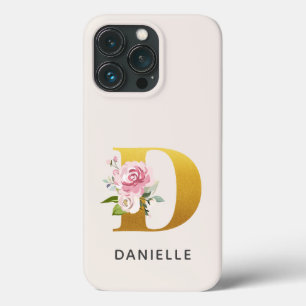 Funda Para iPhone 13 Pro Letra D de nombre de monograma floral personalizad