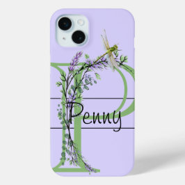 Funda Para iPhone 15 Mini Letra elegante del alfabeto P Lavender boho Dragon