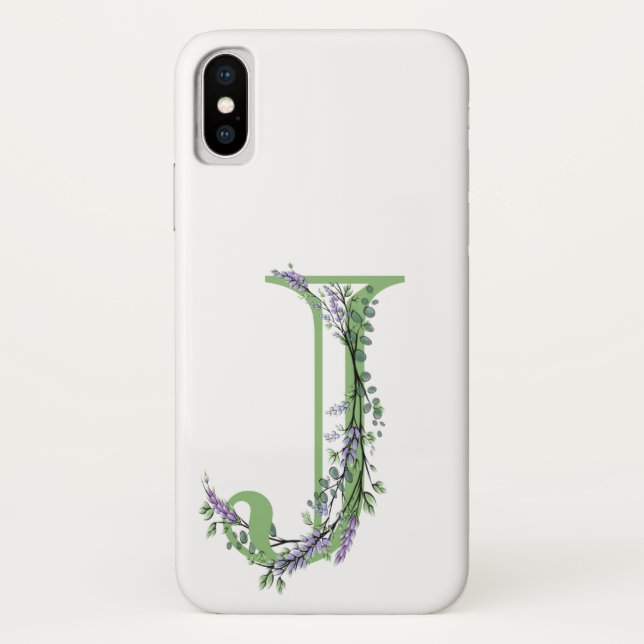 Funda De Case-Mate Para iPhone Letra elegante del alfeto J Lavender Eucalyptus (Reverso)
