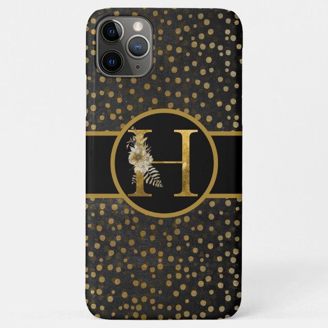 Funda De Case-Mate Para iPhone Letra elegante monograma negro y oro "H" (Reverso)