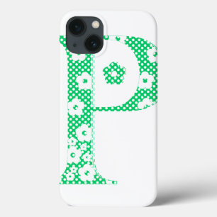 Funda Para iPhone 13 Letra floral con estampado P (verde y puntos)