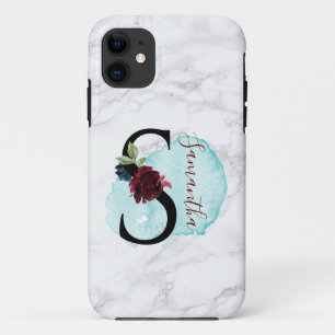 Funda Para iPhone 11 Letra floral S de la Marina Merlot personalizada c