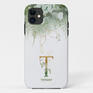 Funda Para iPhone 11 Letra floral verde T Estuche para iPhone Funda-mat