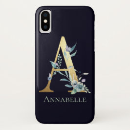 Funda Para iPhone X Letra Gold Monograma A nombre personalizado Floral