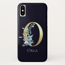 Funda Para iPhone X Letra Gold Monograma O Nombre Floral Azul De La Ma