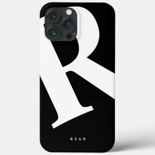 Funda Para iPhone 13 Pro Max Letra Inicial Grande   Tipografía Moderna   Negro