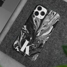 Funda Para iPhone 15 Pro Max Letra inicial monograma tinta blanca negra mármol