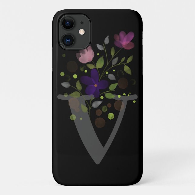 Funda De Case-Mate Para iPhone Letra inicial V + diseño floral (Reverso)
