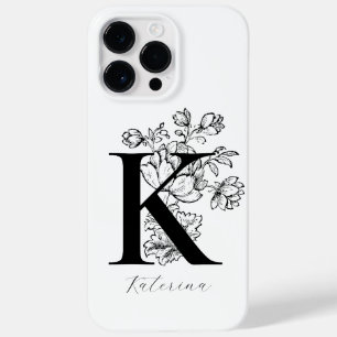 Funda Para iPhone 14 Pro Max De Case-Mate Letra K de monograma floral botánico Nombre