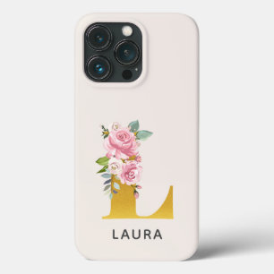 Funda Para iPhone 13 Pro Letra L de nombre de monograma floral personalizad