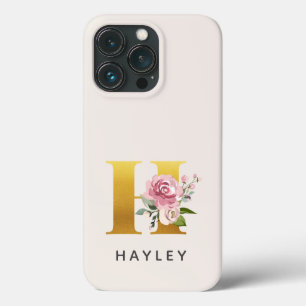 Funda Para iPhone 13 Pro Letra M de monograma floral personalizada nombre