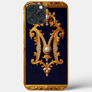 Funda Para iPhone 13 Pro Max Letra M lujosa en marco dorado ornamentado
