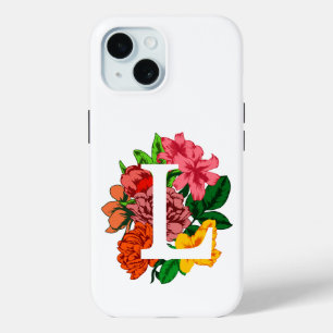 Funda Para iPhone 15 Letra mayúscula L monograma floral