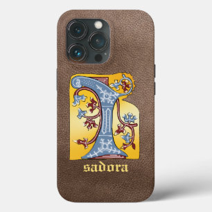 Funda Para iPhone 13 Pro Letra medieval azul y marfil rojo iluminada con le