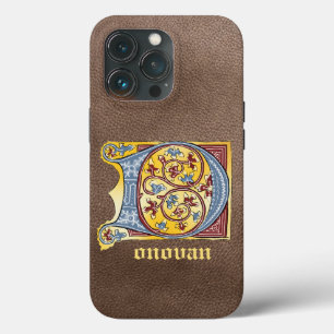Funda Para iPhone 13 Pro Letra medieval azul y marfil rojo iluminada D