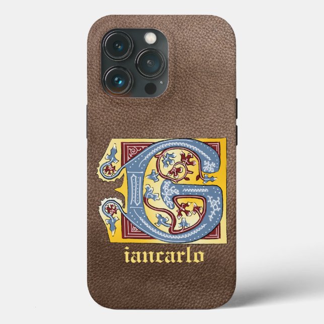 Funda De Case-Mate Para iPhone Letra medieval azul y marfil rojo iluminada G (Reverso )