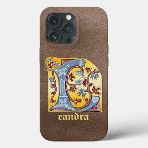 Funda Para iPhone 13 Pro Letra medieval azul y marfil rojo iluminada L
