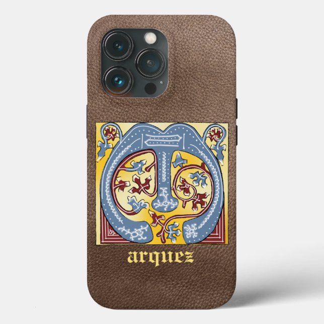Funda De Case-Mate Para iPhone Letra medieval azul y marfil rojo iluminada M (Reverso )