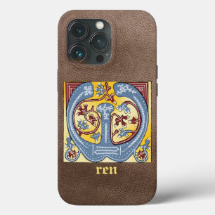Funda Para iPhone 13 Pro Letra medieval azul y marfil rojo iluminada W