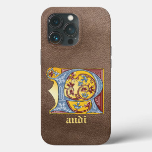 Funda Para iPhone 13 Pro Letra medieval azul y roja marfil iluminada R