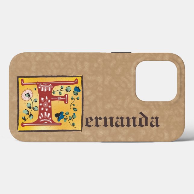 Funda De Case-Mate Para iPhone Letra medieval floral iluminada F Monograma (Reverso (Horizontal))