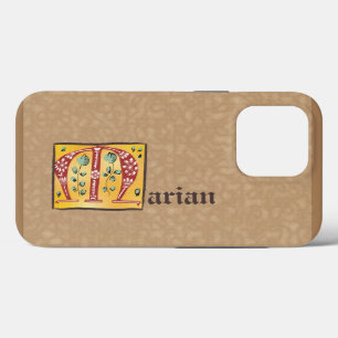 Funda Para iPhone 13 Pro Letra medieval floral iluminada M Monograma