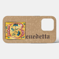 Letra medieval floral iluminada Monograma B