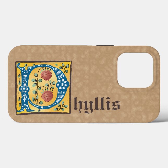 Funda De Case-Mate Para iPhone Letra medieval floral iluminada monograma P (Reverso (Horizontal))