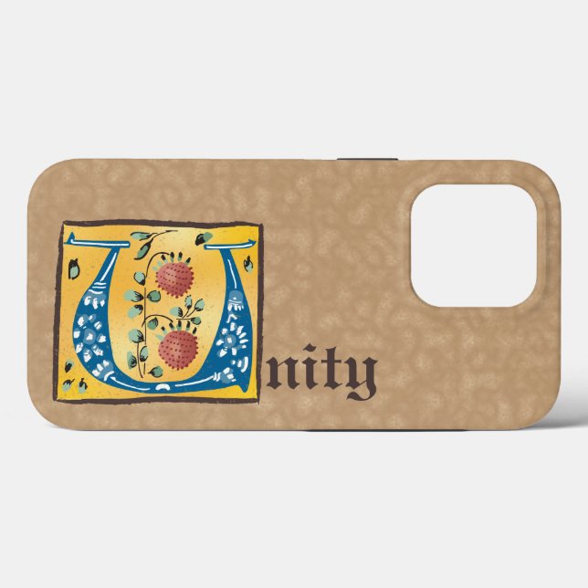 Funda De Case-Mate Para iPhone Letra medieval floral iluminada Monograma U (Reverso (Horizontal))